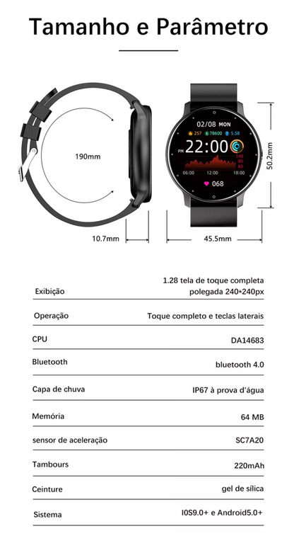 Smartwatch Esportivo BW0223 Ultra Fino IP67 Redondo